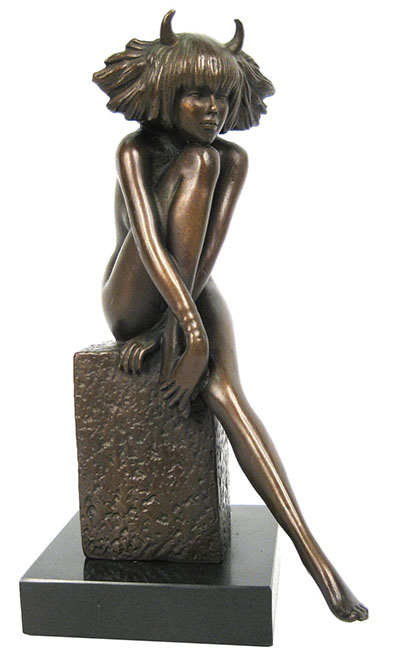 Devil Girl Bronze Sculpture On Marble Base